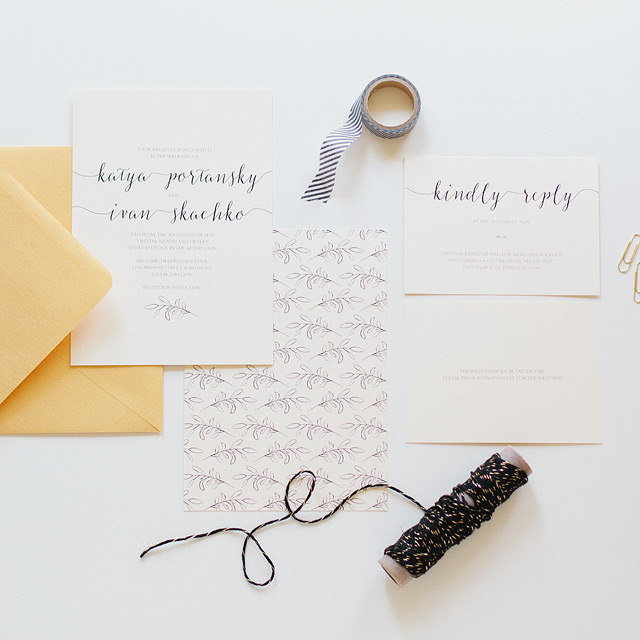Delicate Black and White Leaf Wedding Invitations by Anastasia Marie / Oh So Beautiful Paper