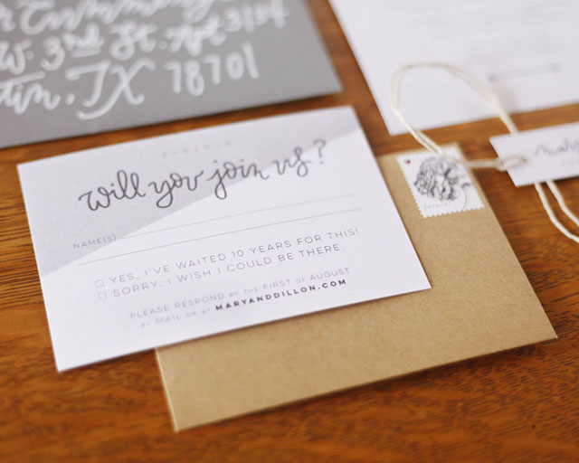 Hand Lettered Invitations for a Wedding in the Woods by Mary Fama / Oh So Beautiful Paper