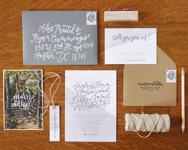 Hand Lettered Invitations for a Wedding in the Woods by Mary Fama / Oh So Beautiful Paper