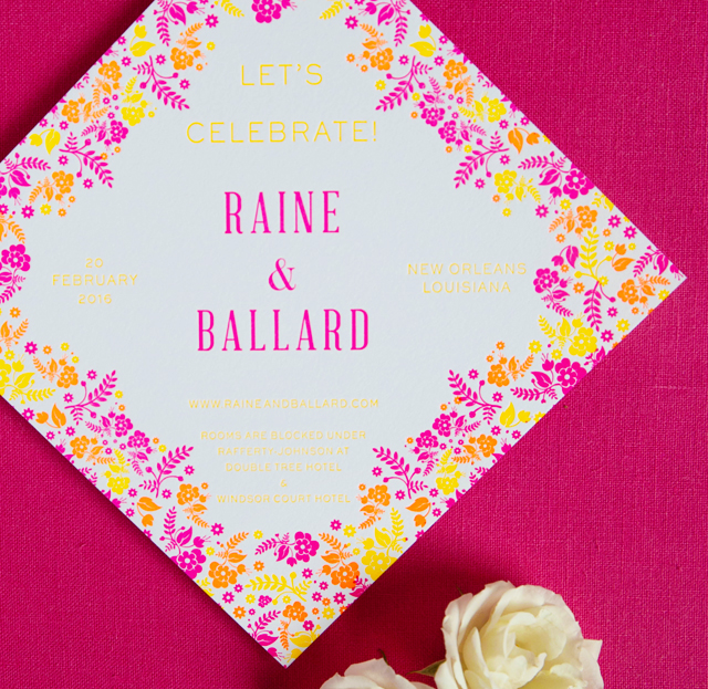 Modern Neon Pink and Yellow Save the Dates by Lavender and Mint / Oh So Beautiful Paper