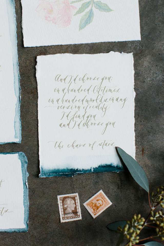 Romantic Calligraphy Dip Dyed Wedding Invitations Art + Alexander / Oh So Beautiful Paper