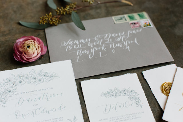 Monochromatic Illustrated Floral Wedding Invitations by Art + Alexander / Oh So Beautiful Paper
