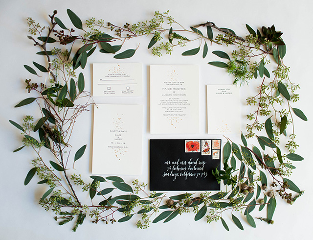 Subtle Gold Foil Splatter Wedding Invitations by Miks Letterpress / Photo by Rachel Lynn Photography / Oh So Beautiful Paper