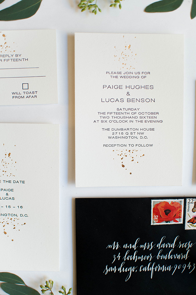 Subtle Gold Foil Splatter Wedding Invitations by Miks Letterpress / Photo by Rachel Lynn Photography / Oh So Beautiful Paper
