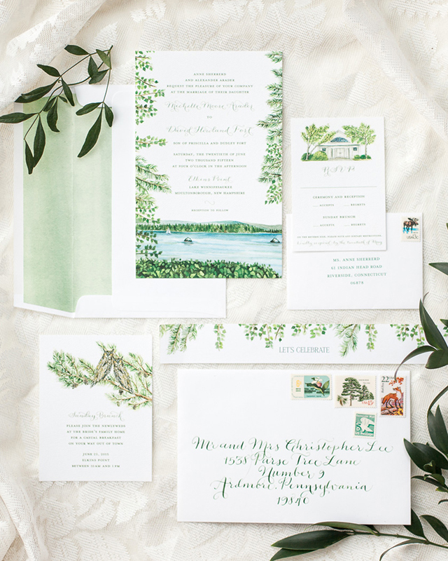 Illustrated Lakeside Wedding Invitations by Lana's Shop / Oh So Beautiful Paper