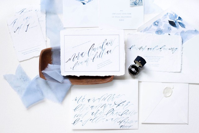 Navy Blue Calligraphy Elopement Celebration Invitations by Design House of Moira / Oh So Beautiful Paper