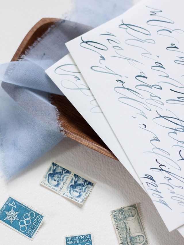 Navy Blue Calligraphy Elopement Celebration Invitations by Design House of Moira / Oh So Beautiful Paper