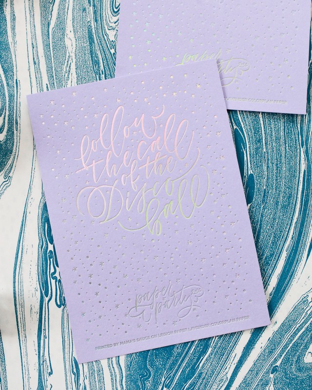 Paper Party 2016 Art Print / Design by Ashley Buzzy Lettering & Press, Printed by Mama's Sauce on Lavender Color Plan paper from Legion Paper / Oh So Beautiful Paper