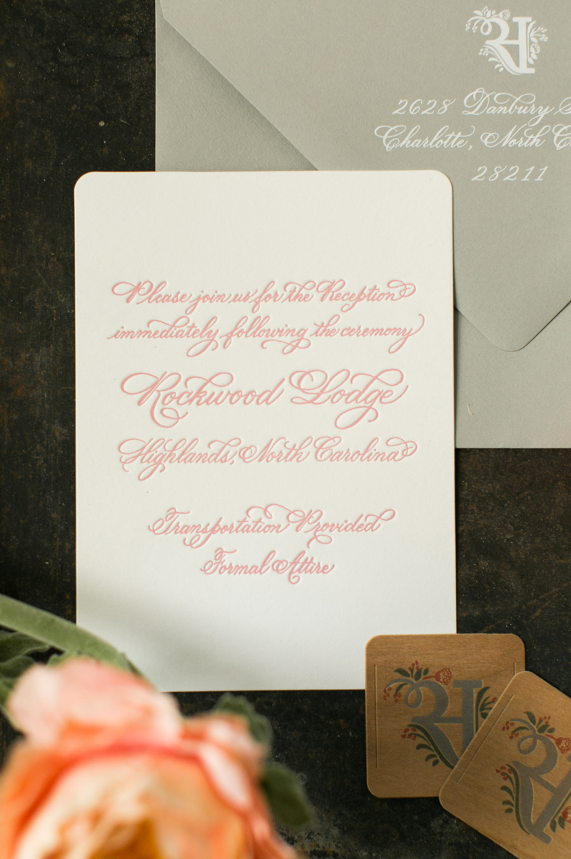 Elegant Rustic Coral Wedding Invitations by Atheneum Creative / Oh So Beautiful Paper