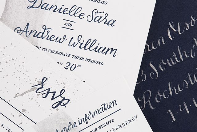Navy and Silver Hand Painted Wedding Invitations by Sugar and Type / Oh So Beautiful Paper