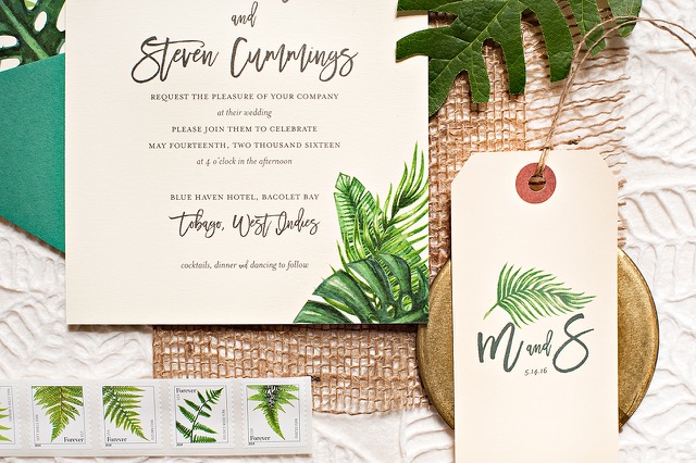 Tropical Wedding Invitation Palm Leaves Invitation Hawaii Wedding Invitation Destination Wedding Invitation