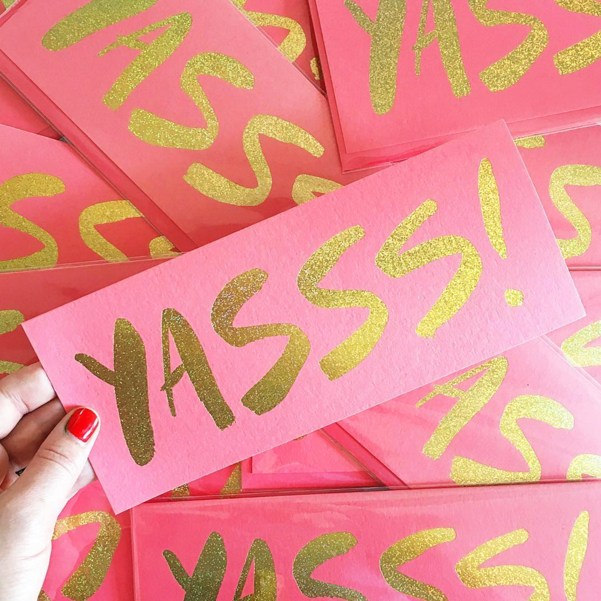 YASSSS gold foil card by Lauren Essl via Instagram / Oh So Beautiful Paper