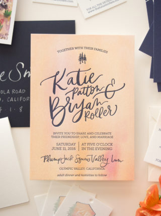 Vibrant Watercolor Crest Wedding Invitations