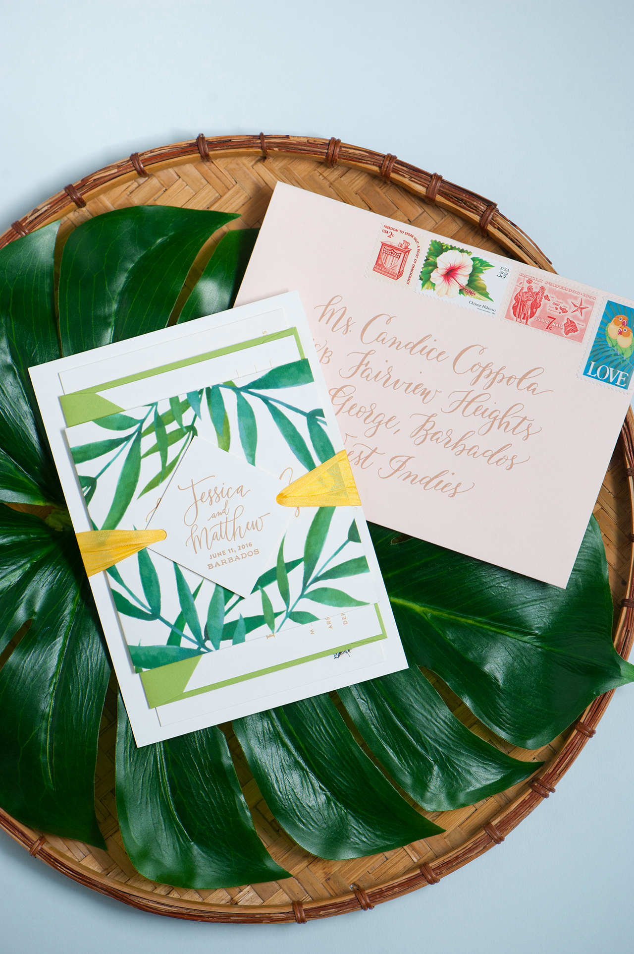 Modern Tropical Destination Wedding Invitations by Coral Pheasant