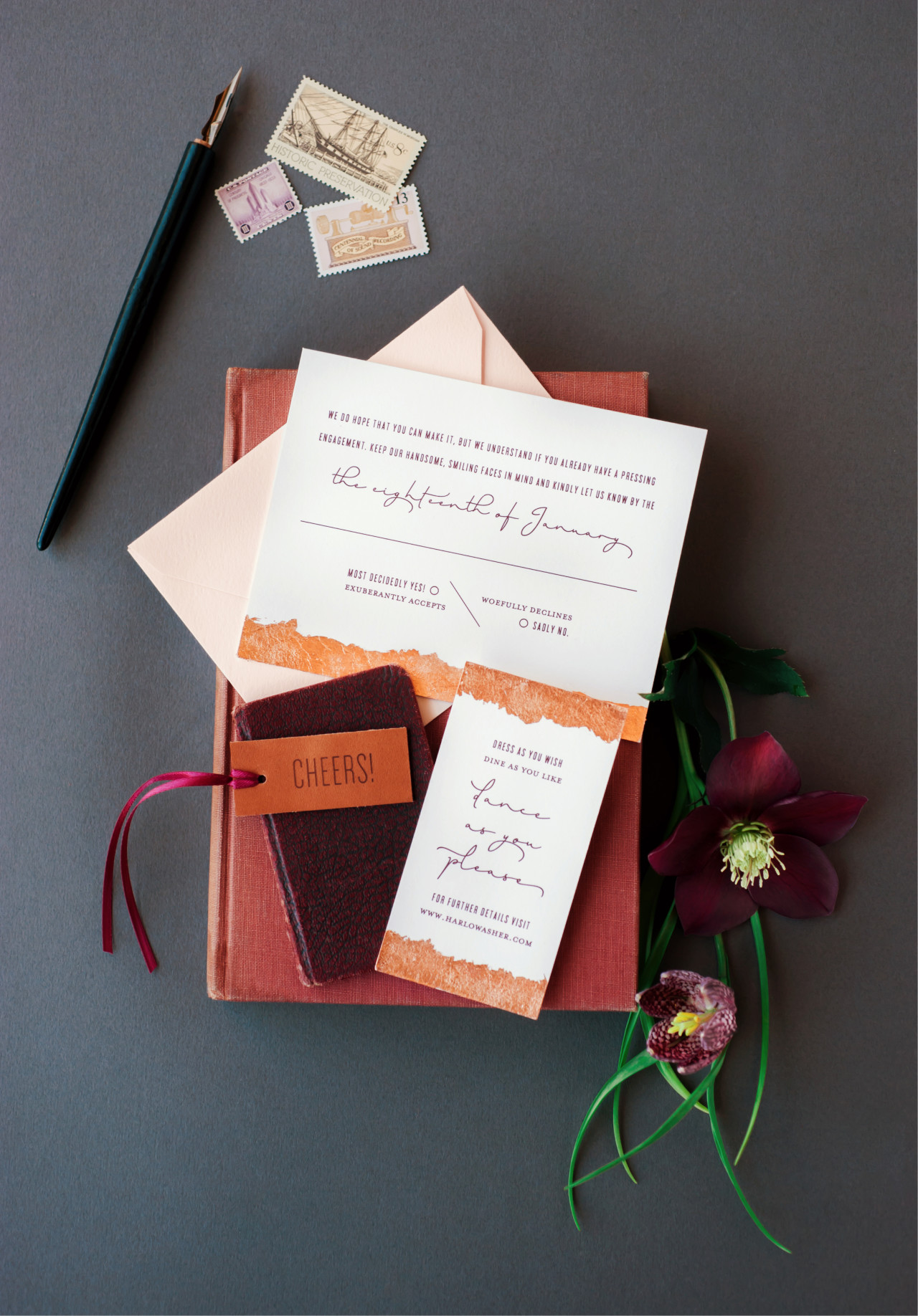 Copper and Leather Wedding Invitation Inspiration by Coral Pheasant / Photo: Charlotte Jenks Lewis / Oh So Beautiful Paper