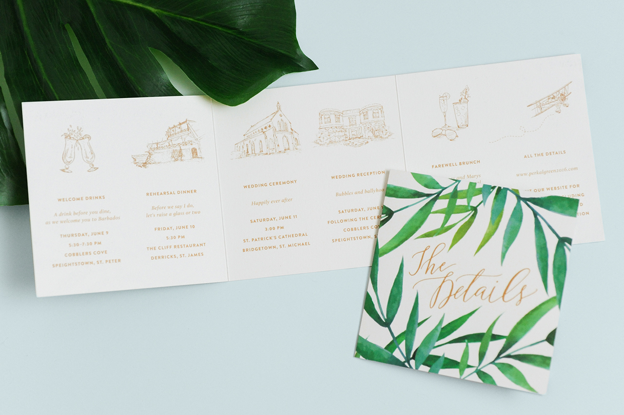 Modern Tropical Destination Wedding Invitations by Coral Pheasant