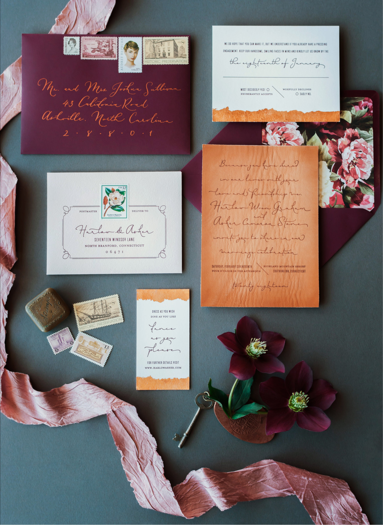 Copper and Leather Wedding Invitation Inspiration by Coral Pheasant / Photo: Charlotte Jenks Lewis / Oh So Beautiful Paper
