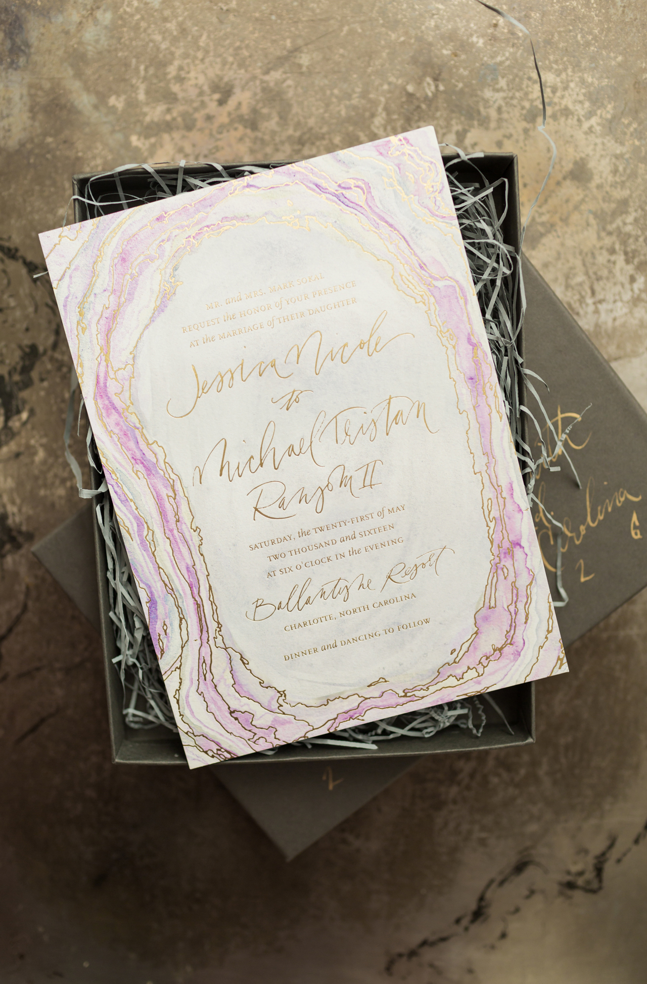 Boho Glam Agate-Inspired Wedding Invitations