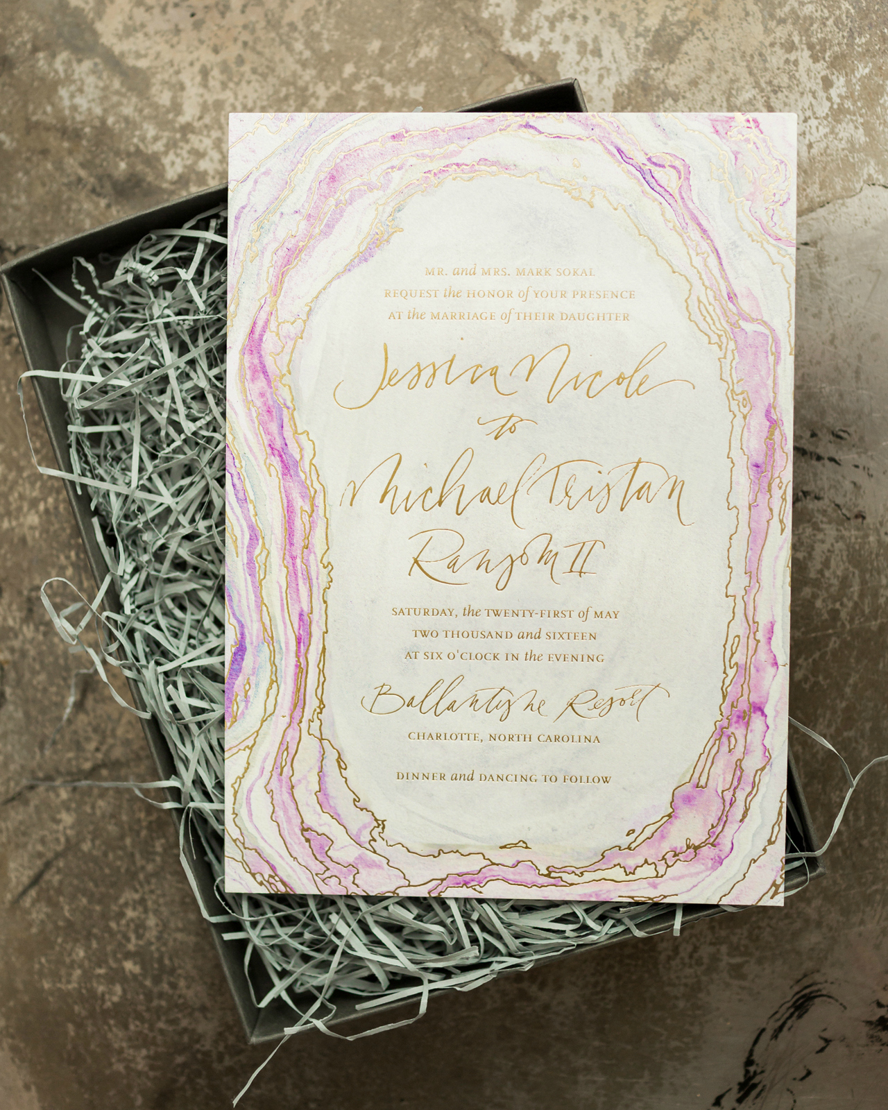 Boho Glam Agate Inspired Wedding Invitations by Atheneum Creative