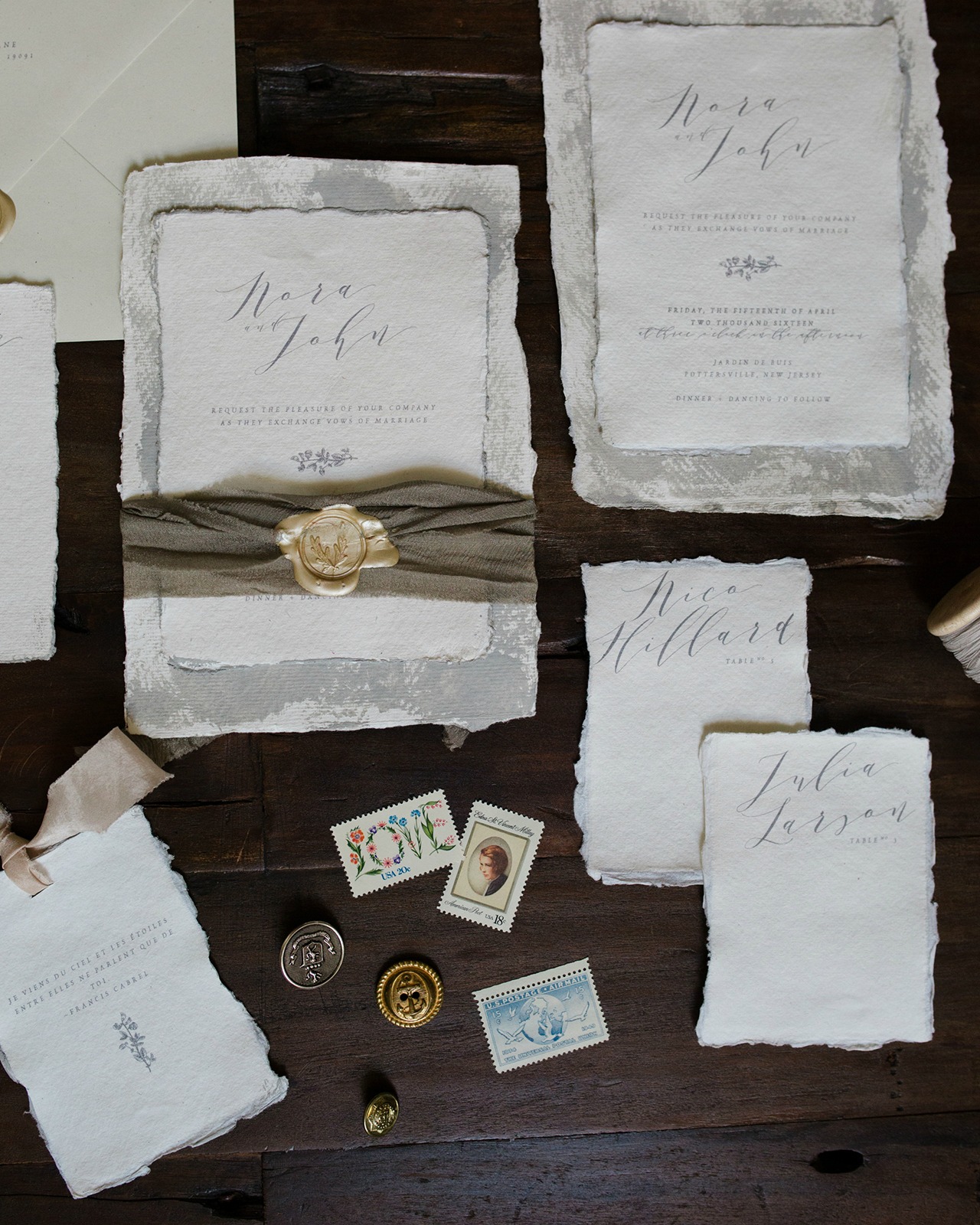 Romantic Hand Painted Gray and White Wedding Invitations by Papertree Studio