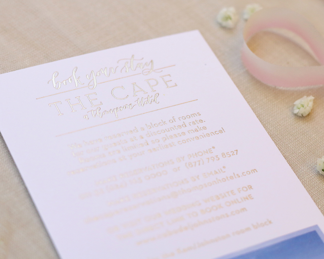 Seafoam and Gold Foil Save the Dates by Goldie Design Co.