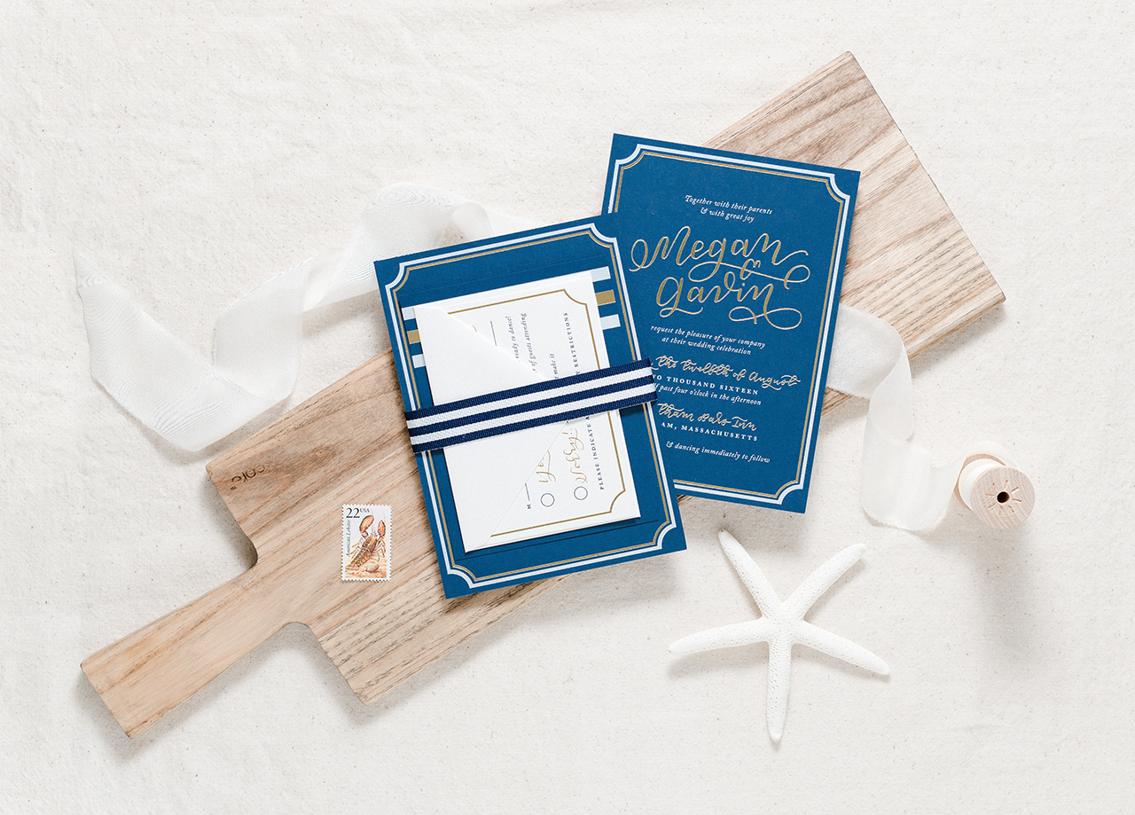 Nautical Navy and Gold Foil Wedding Invitations by Paper & Honey