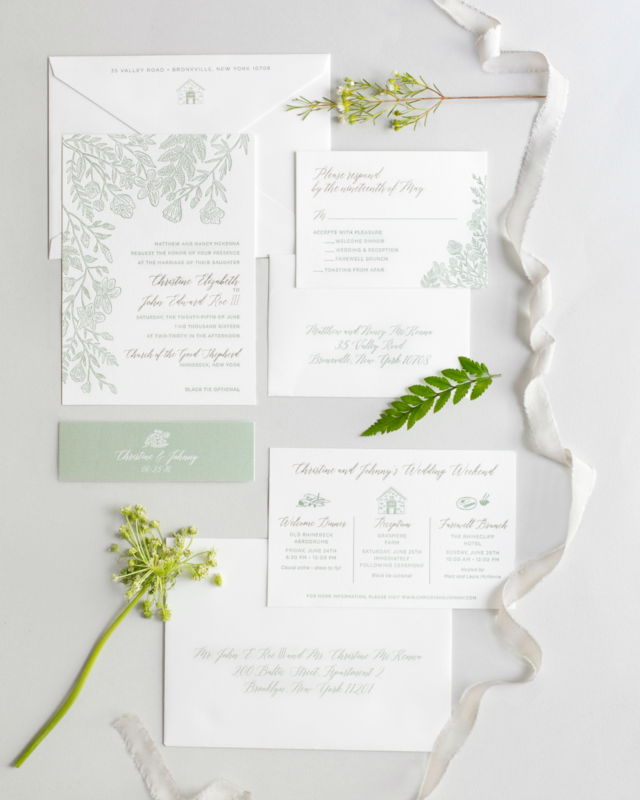 Monochromatic Illustrated Botanical Wedding Invitations