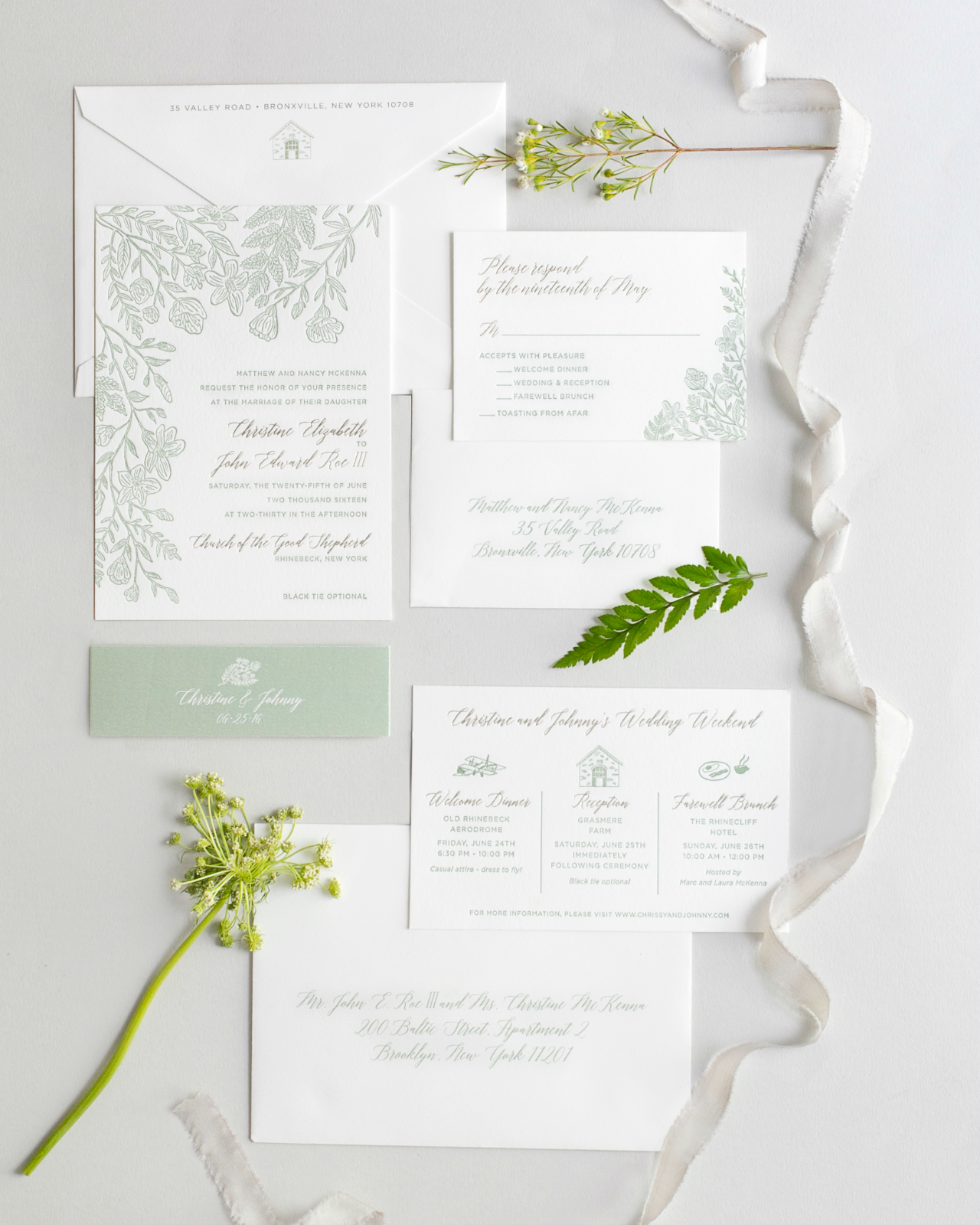Monochromatic Illustrated Botanical Wedding Invitations by Fourteen Forty