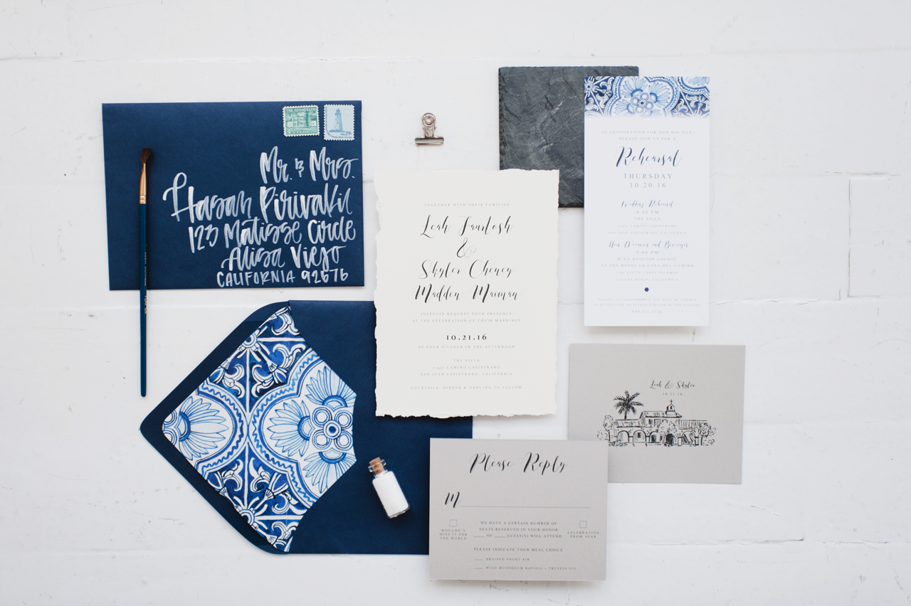 Navy and White Mediterranean Inspired Wedding Invitations by Robinson Paperie