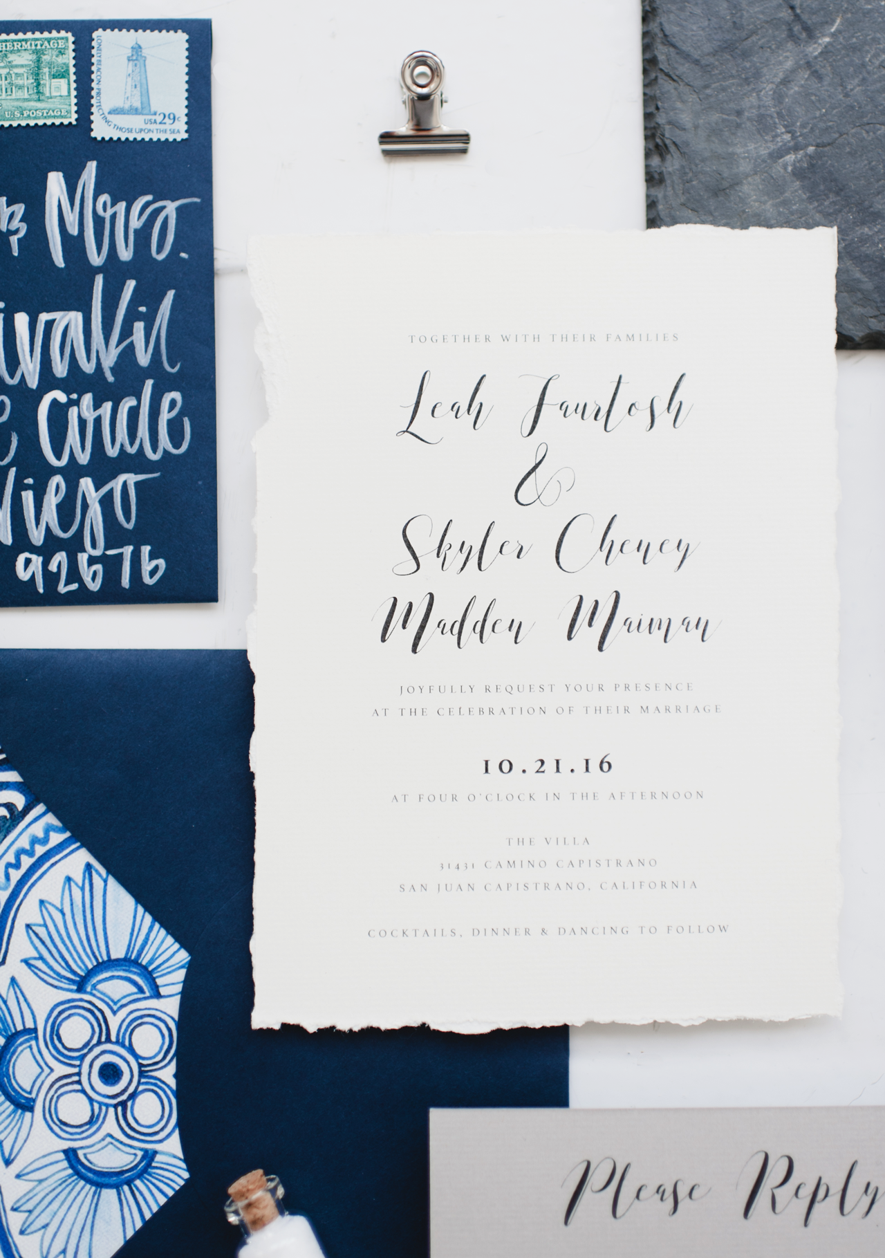 Navy and White Mediterranean Inspired Wedding Invitations by Robinson Paperie