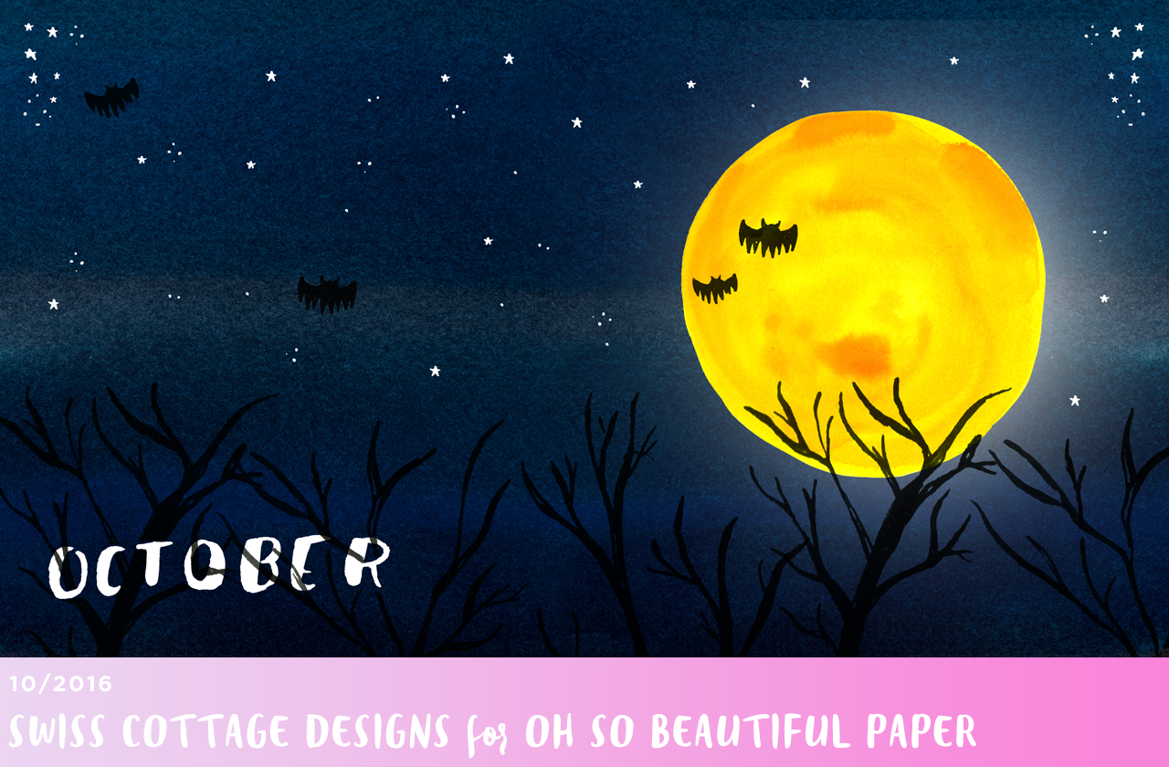 October Moon Illustrated Wallpaper for Desktop and iPhone from Swiss Cottage Designs