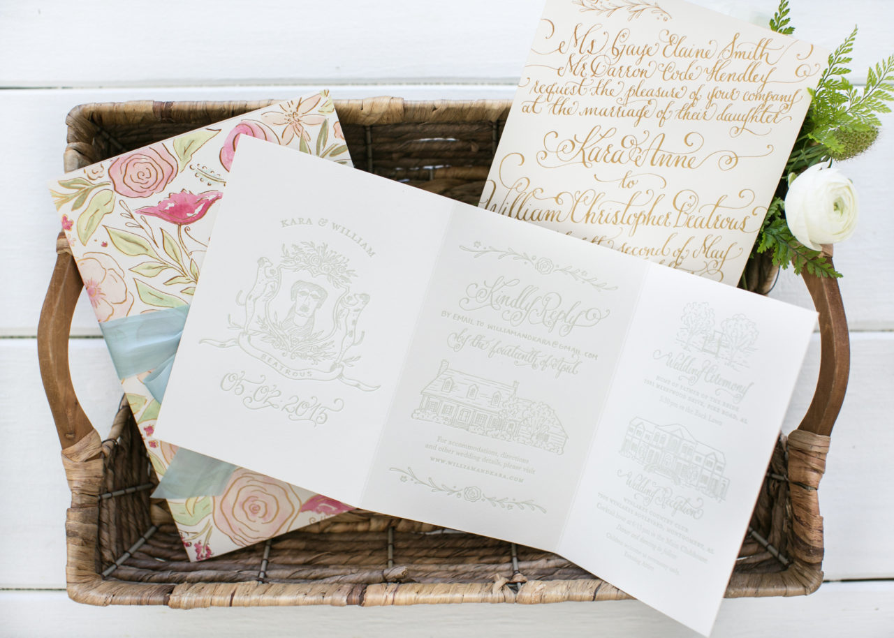 Romantic Gold Foil Calligraphy Wedding Invitations by Kara Anne Paper