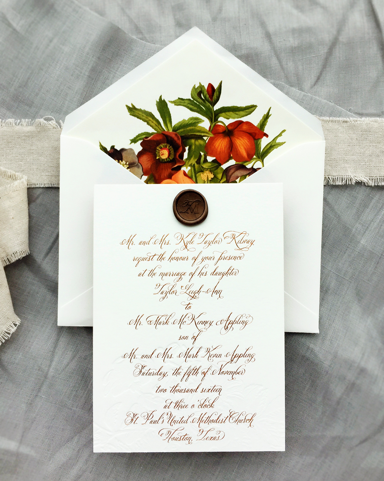 Autumn Copper Foil Wedding Invitations by Charm & Fig