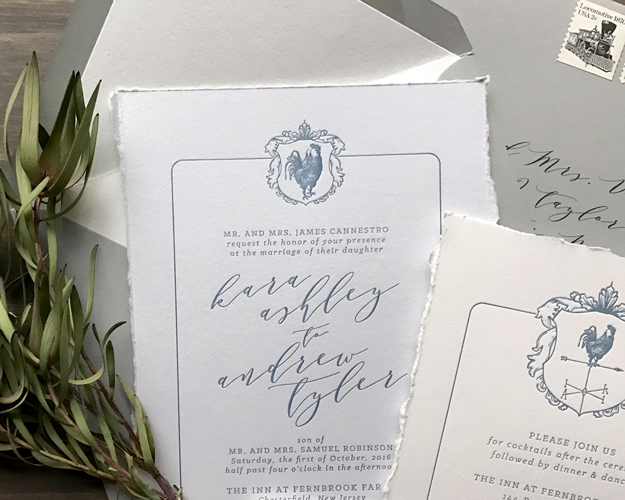 Classic Gray and French Blue Letterpress Wedding Invitations by Darling and Pearl
