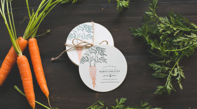 Rustic Illustrated Carrot Coaster Save The Dates by Wide Eyes Paper Co.