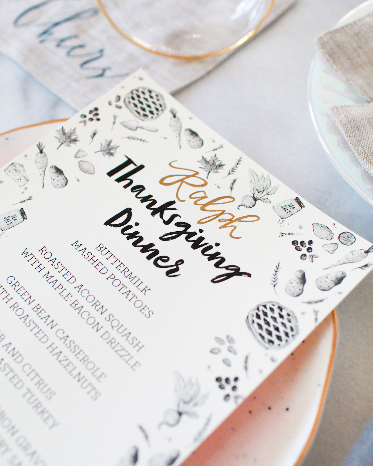 Illustrated Printable Thanksgiving Dinner Menu