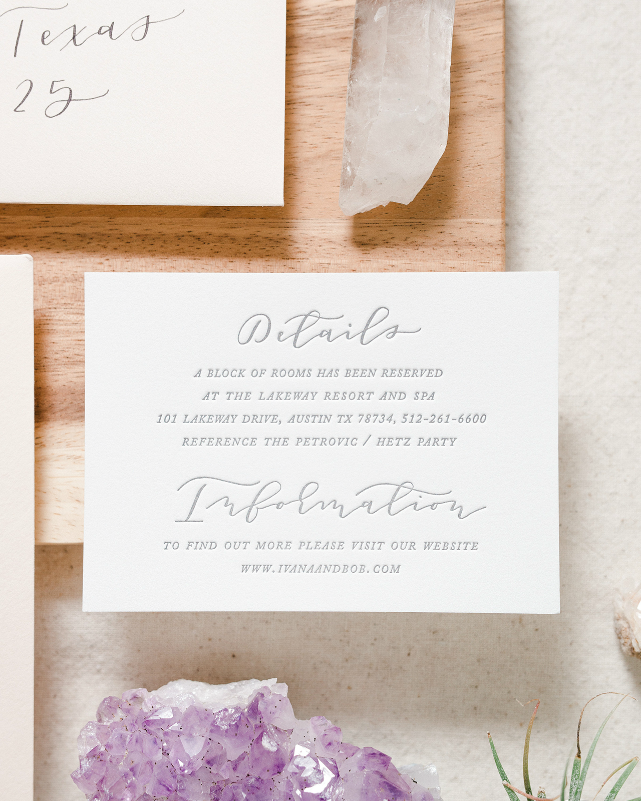 Romantic Blush and Gray Letterpress Calligraphy Wedding Invitations by Paper & Honey