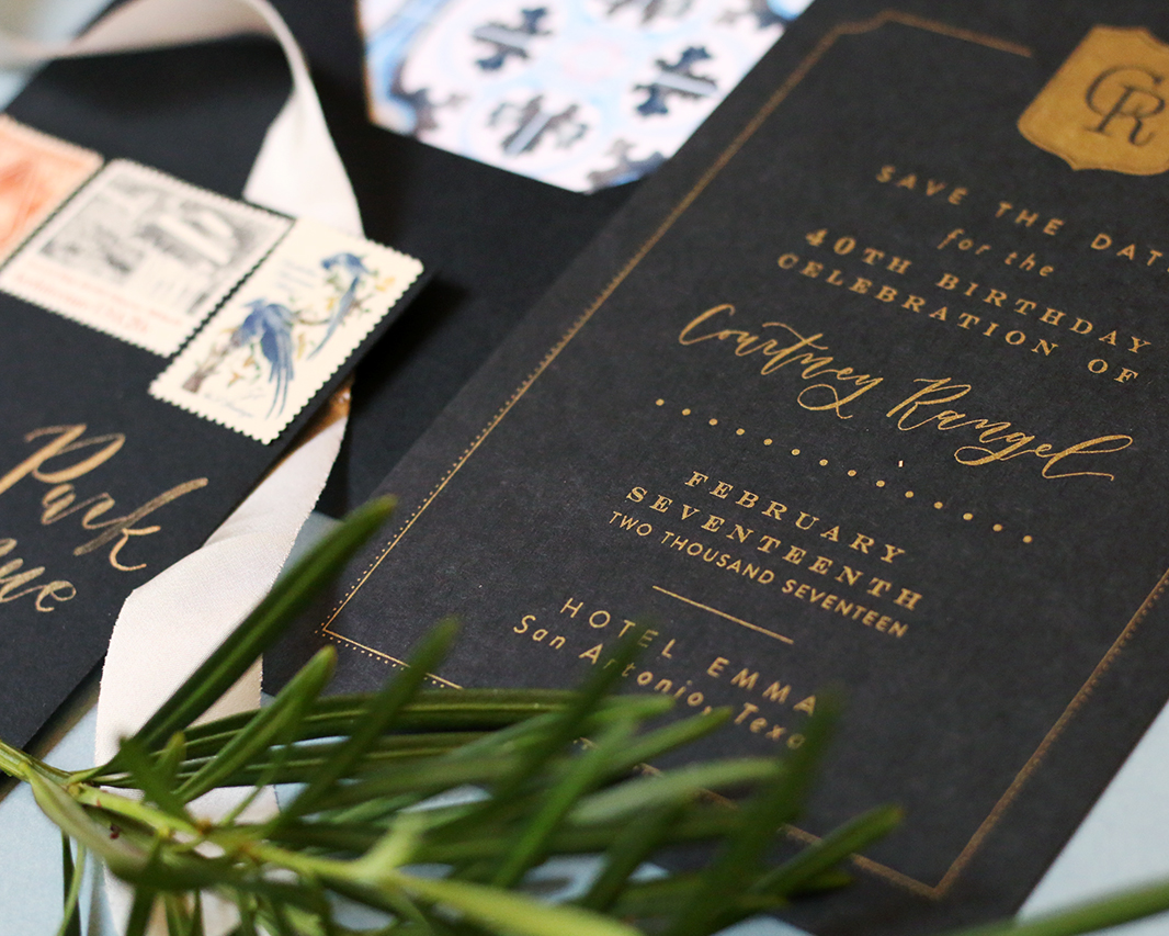 Traditional Black and Gold Screen Printed Invitations by Goldie Design Co.