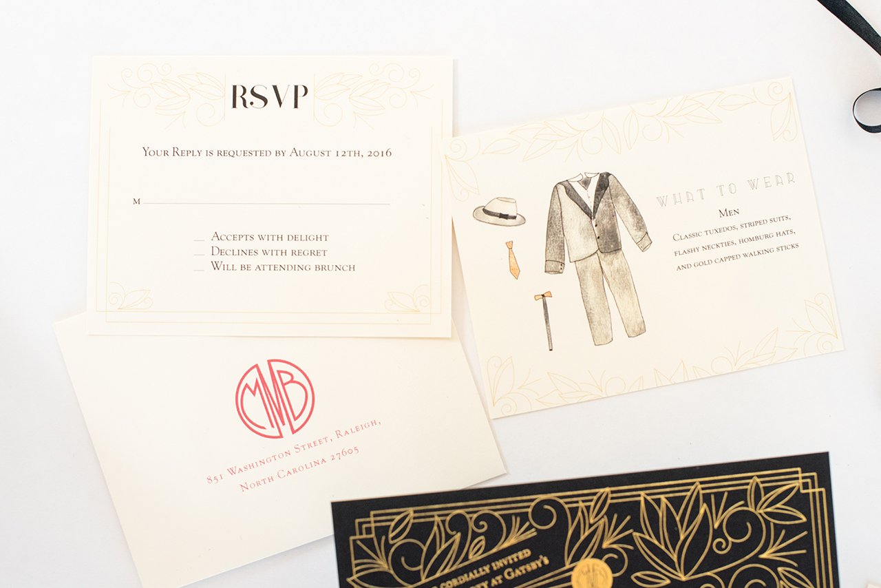 Black and Gold Foil Art Deco Birthday Party Invitations by One and Only Paper