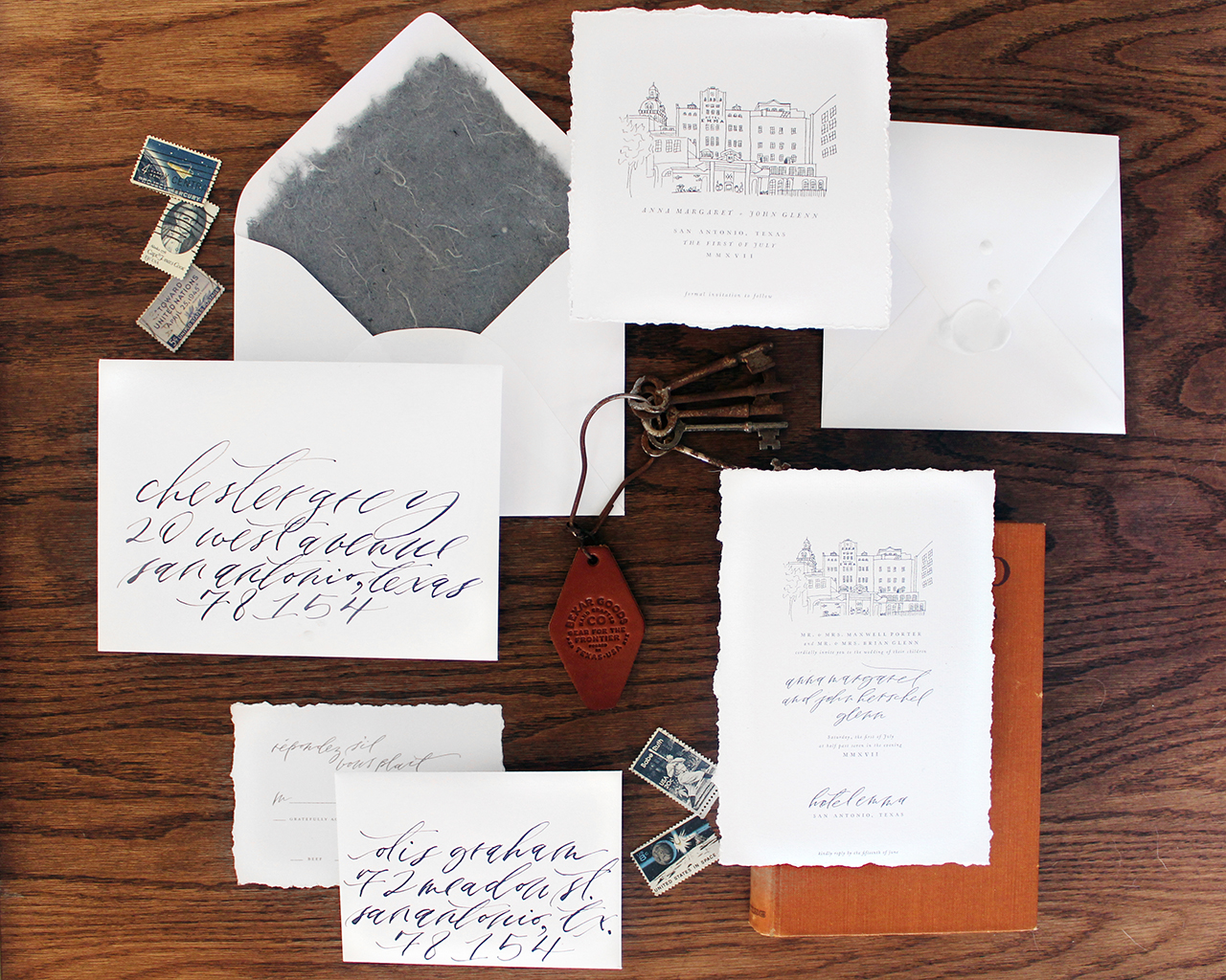 Elegant Monochromatic Calligraphy Wedding Invitations by Lazywood Lane