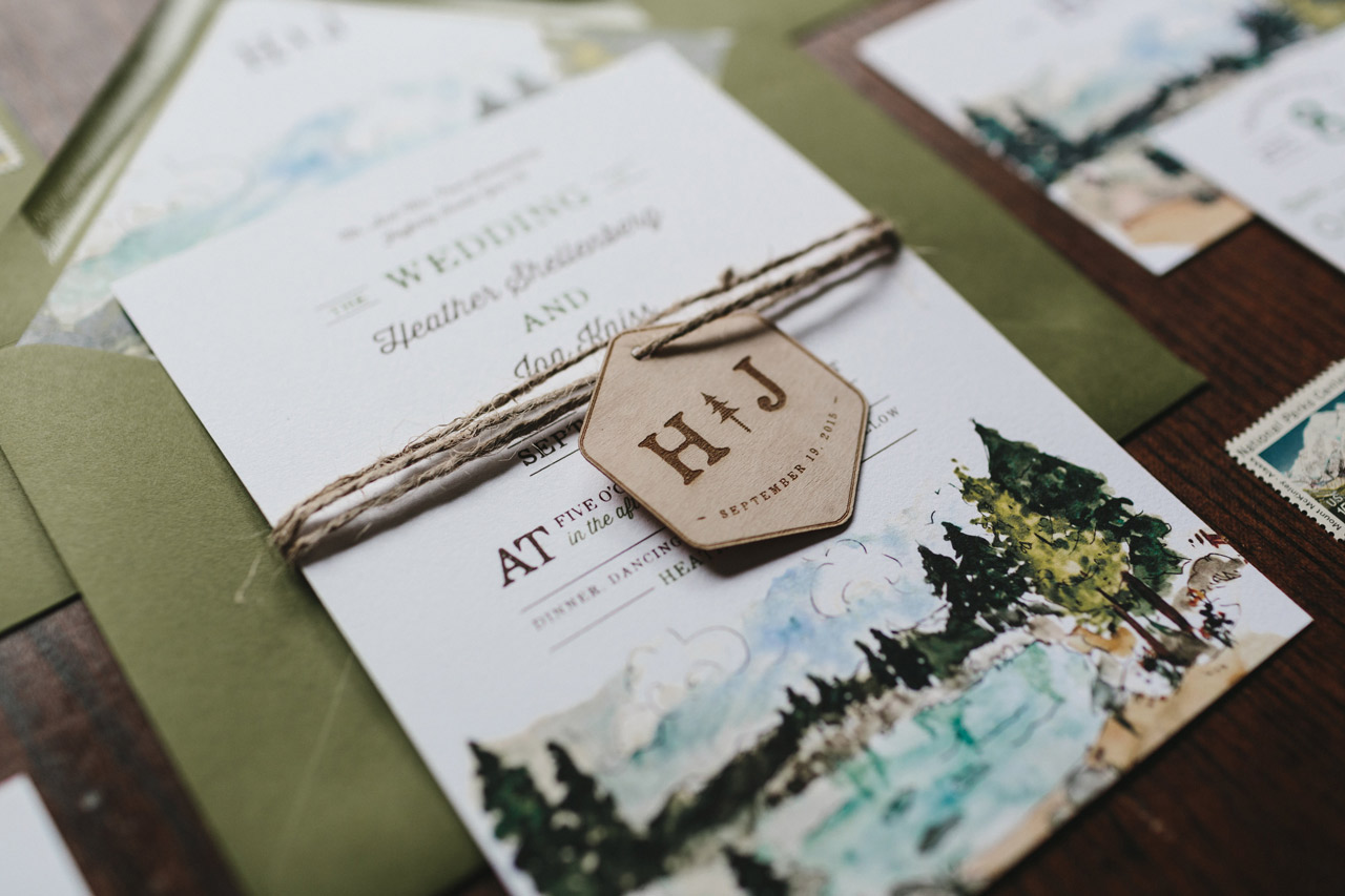 Illustrated Lake Tahoe Inspired Wedding Invitations by Wide Eyes Paper Co.