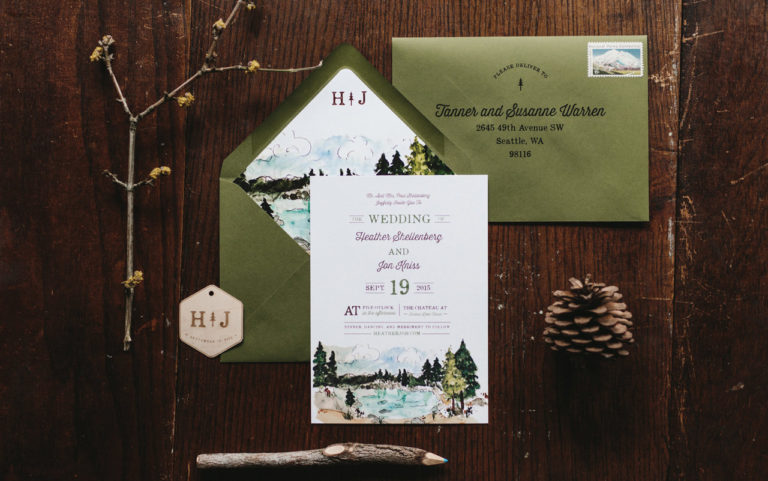 Illustrated Lake Tahoe Inspired Wedding Invitations