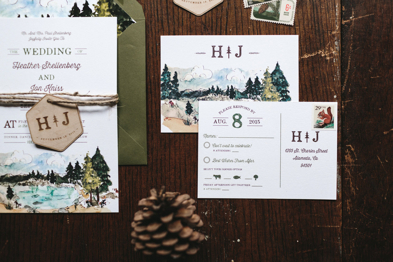 Illustrated Lake Tahoe Inspired Wedding Invitations by Wide Eyes Paper Co.