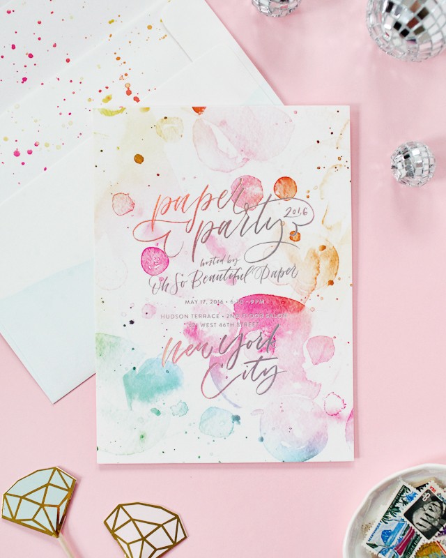 Best of 2016: Rainbow Watercolor Hologram Foil Party Invitations by Ashley Buzzy for Paper Party 2016 