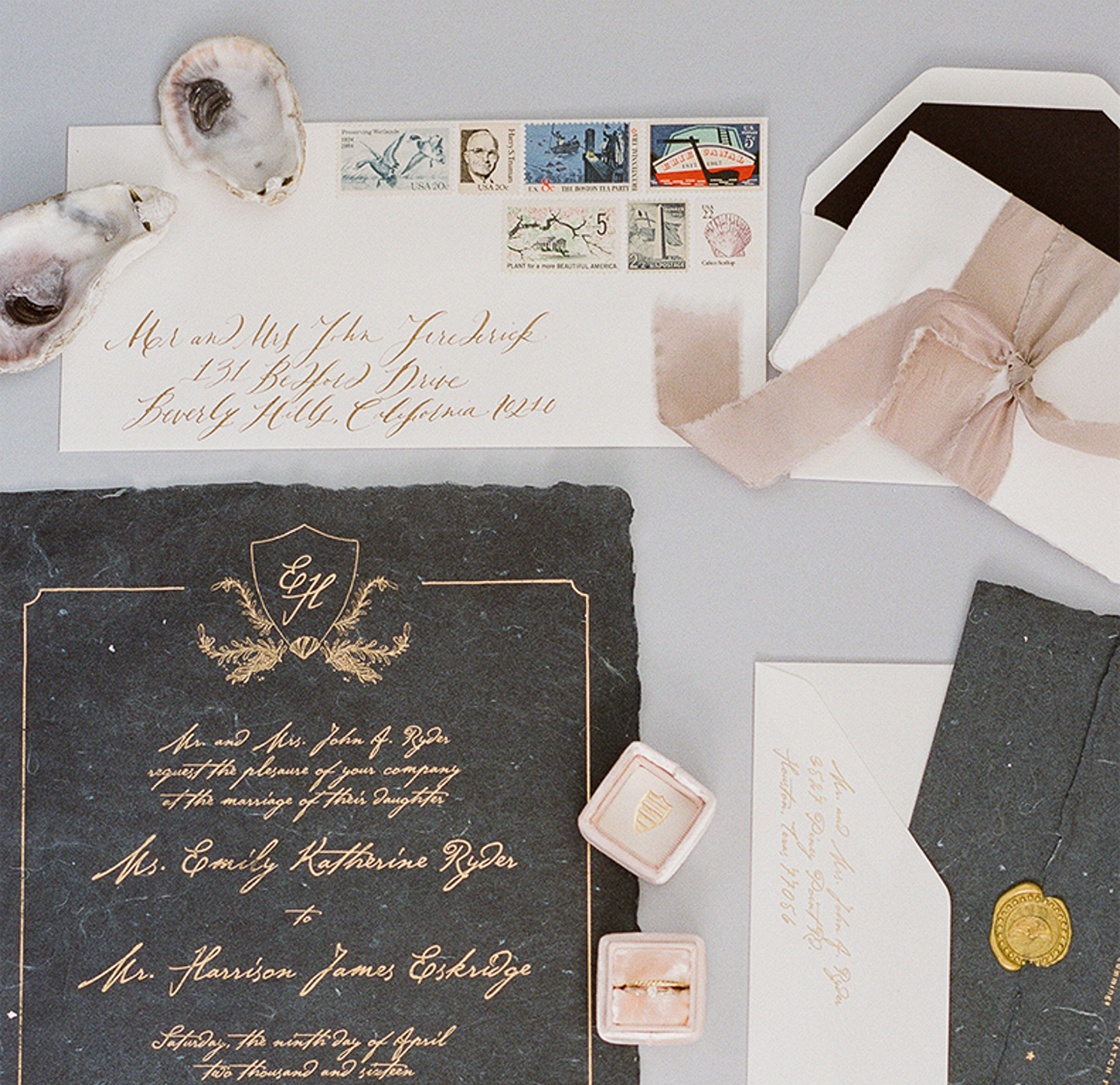 Best Wedding Invitations of 2016: Romantic Shipwreck-Inspired Calligraphy Wedding Invitations with Deckled Edges by Poste and Co.
