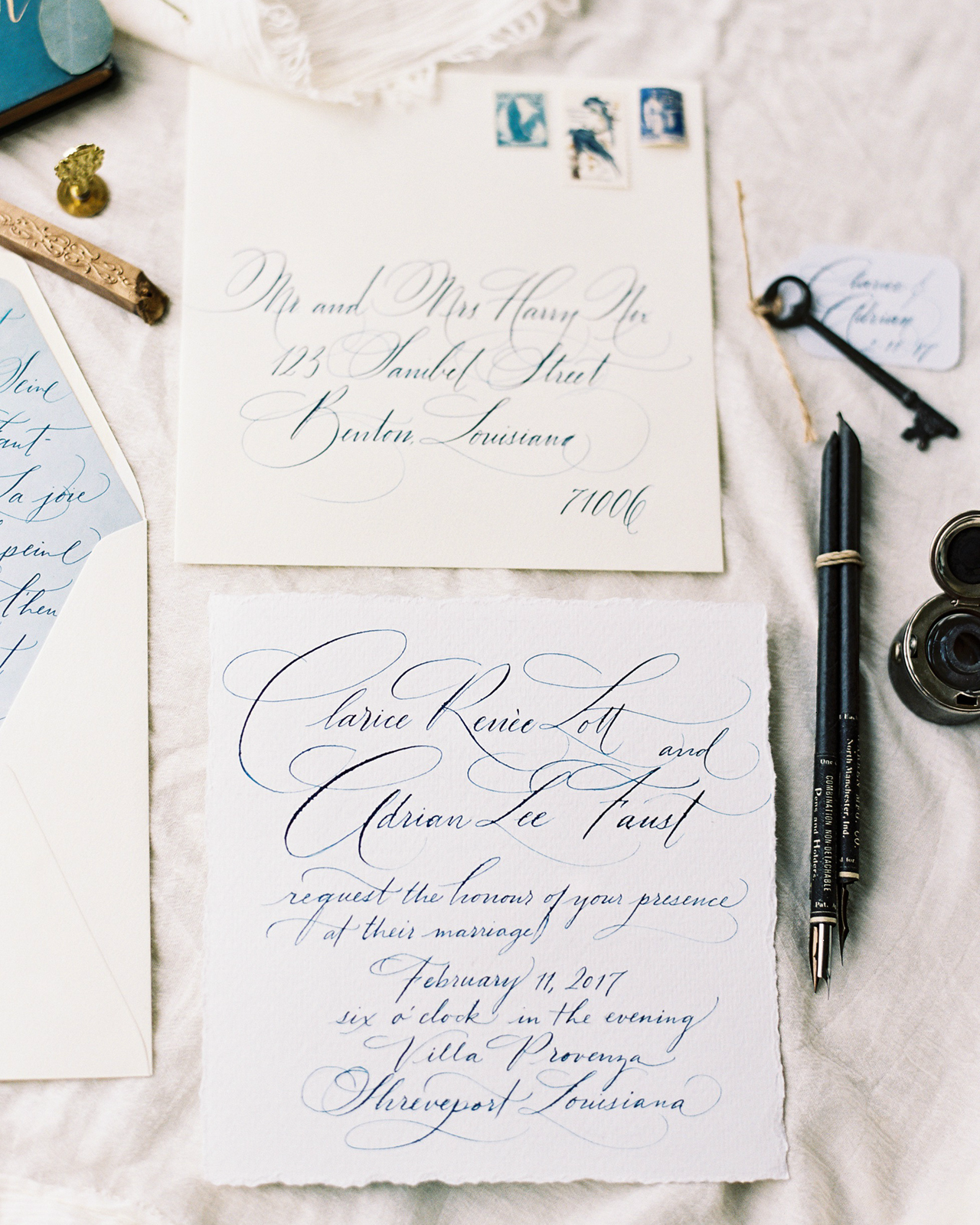 French Chateau Inspired Calligraphy Wedding Invitations by Paperglaze Calligraphy 