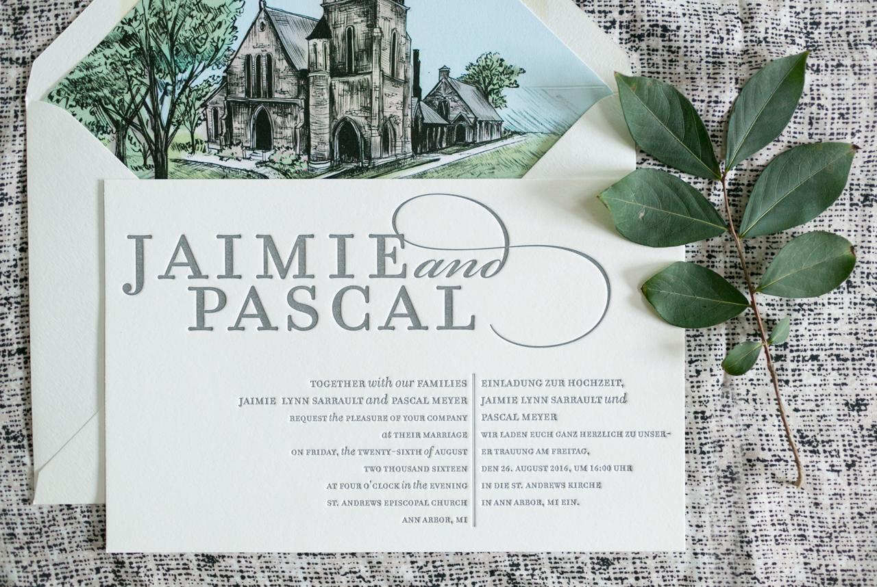 Bilingual Wedding Invitations with a Beautiful Illustrated Envelope Liner by Atheneum Creative