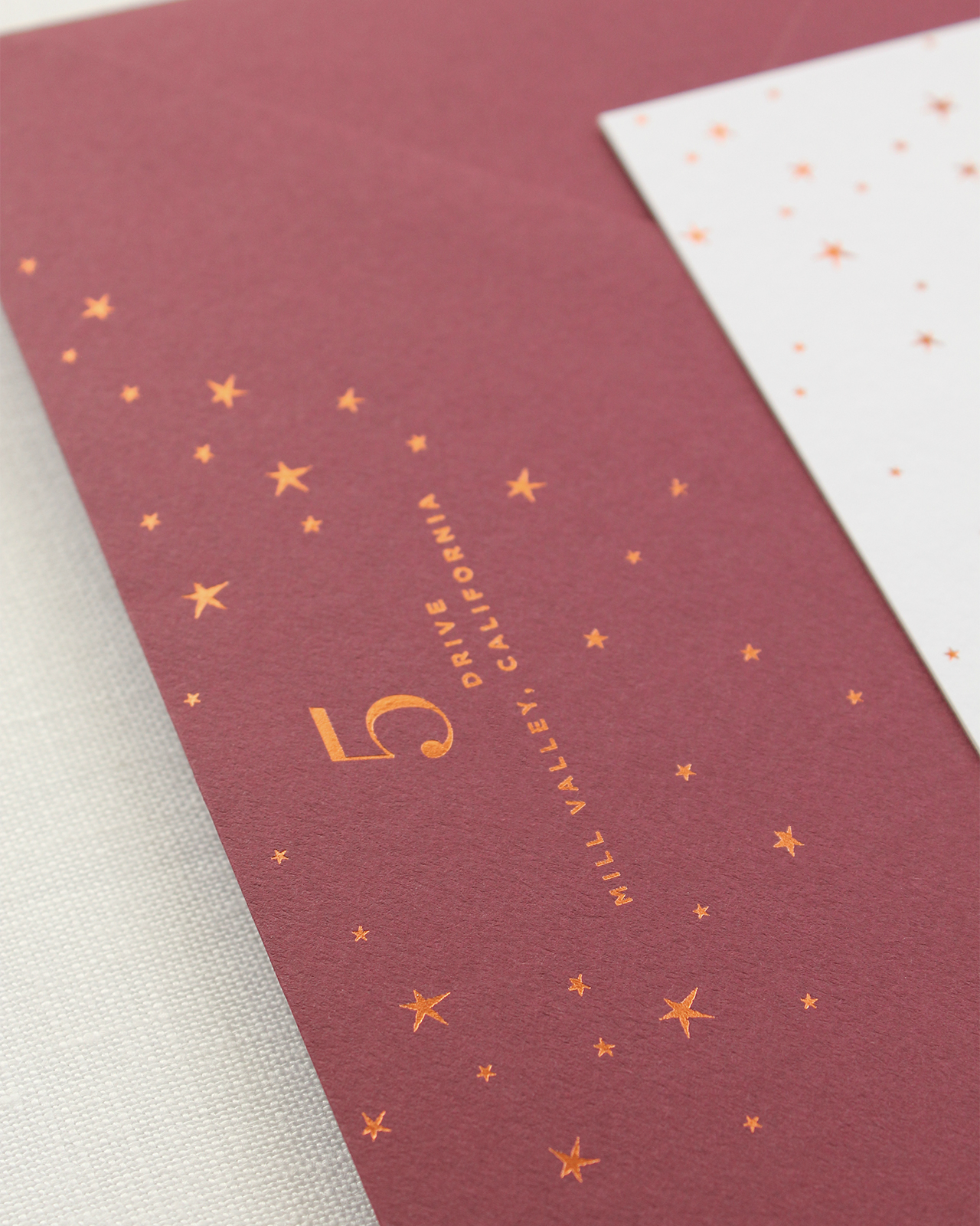 Refined Copper and Burgundy Star Inspired Baby Shower Invitations by Bourne Paper Co.