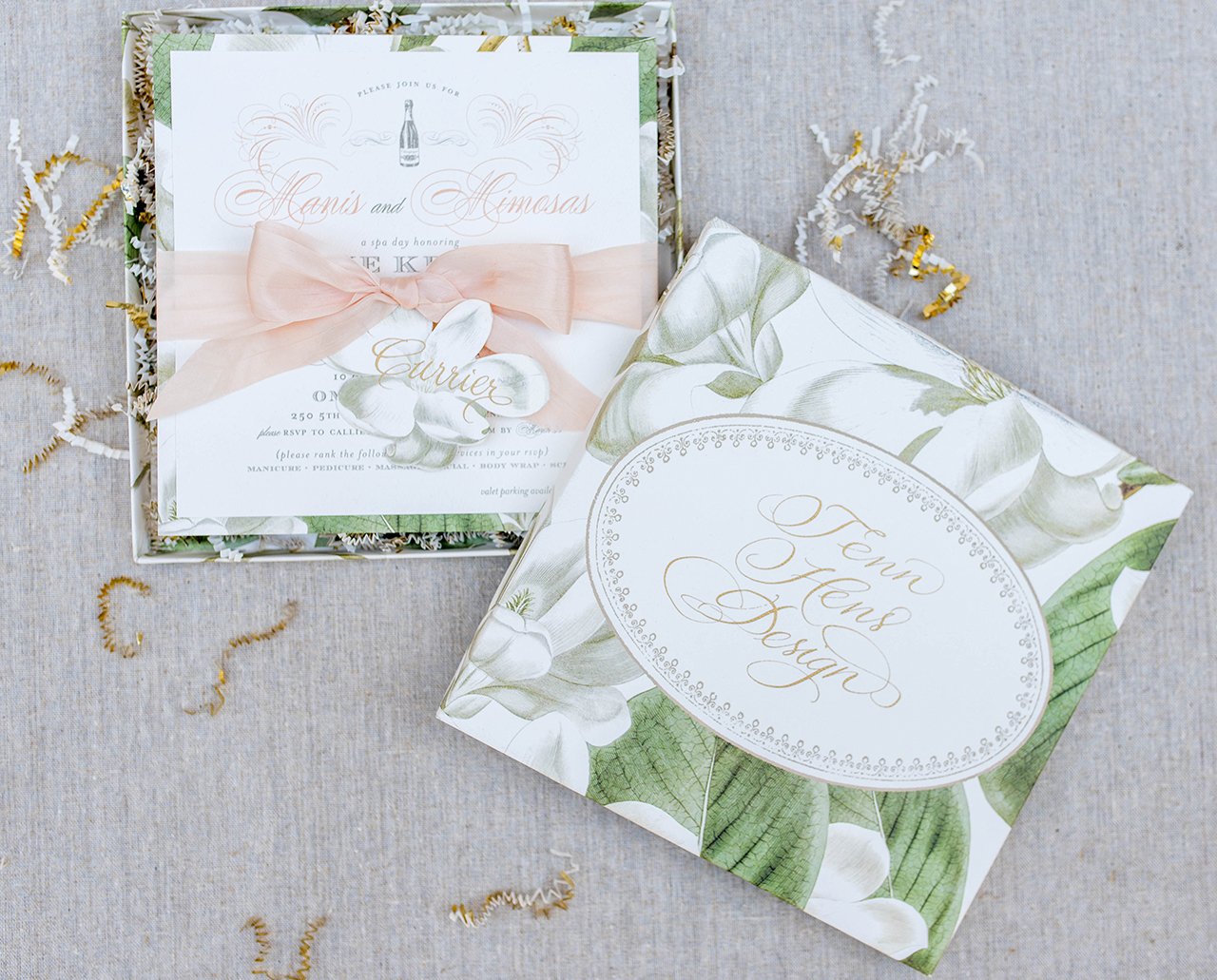 Timeless Southern Magnolia Wedding Invitations by Tenn Hens Design