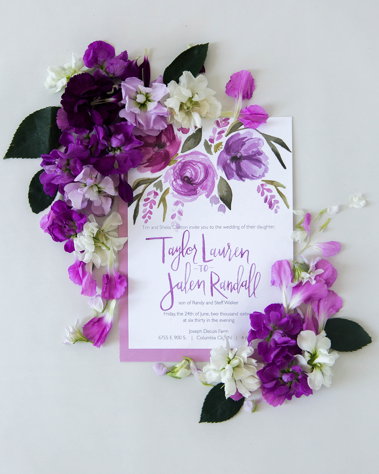 Vibrant Purple Floral Watercolor Wedding Invitations